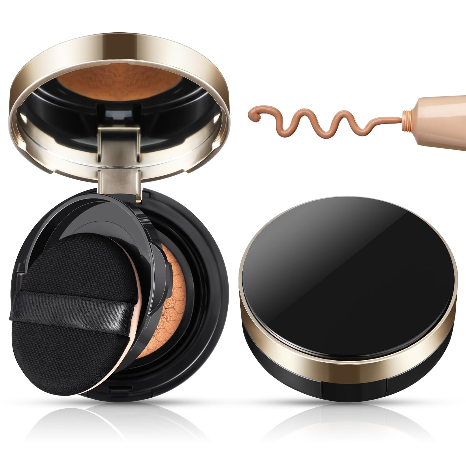 Zopeal 2 Pcs 15g/0.5oz Empty Luxurious Cushion Foundation Box Portable Cushion Compact Bb Puff Box Powder Container with Air Sponge Powder Puff and Mirror for Women Travel Sunscreen