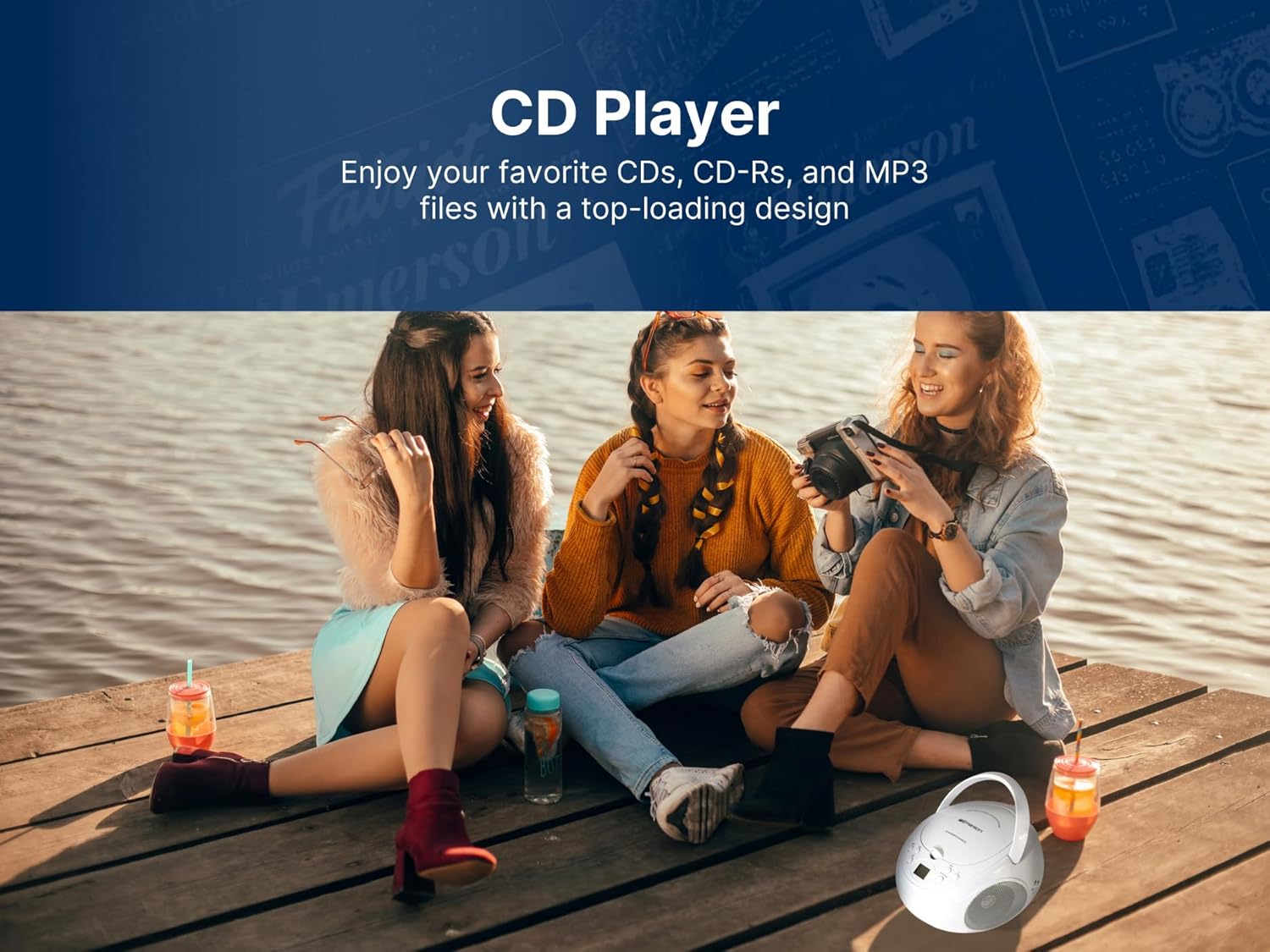 Emerson EPB-3006 Portable CD/MP3 Player Boombox, rear view amb entrada d'alimentació