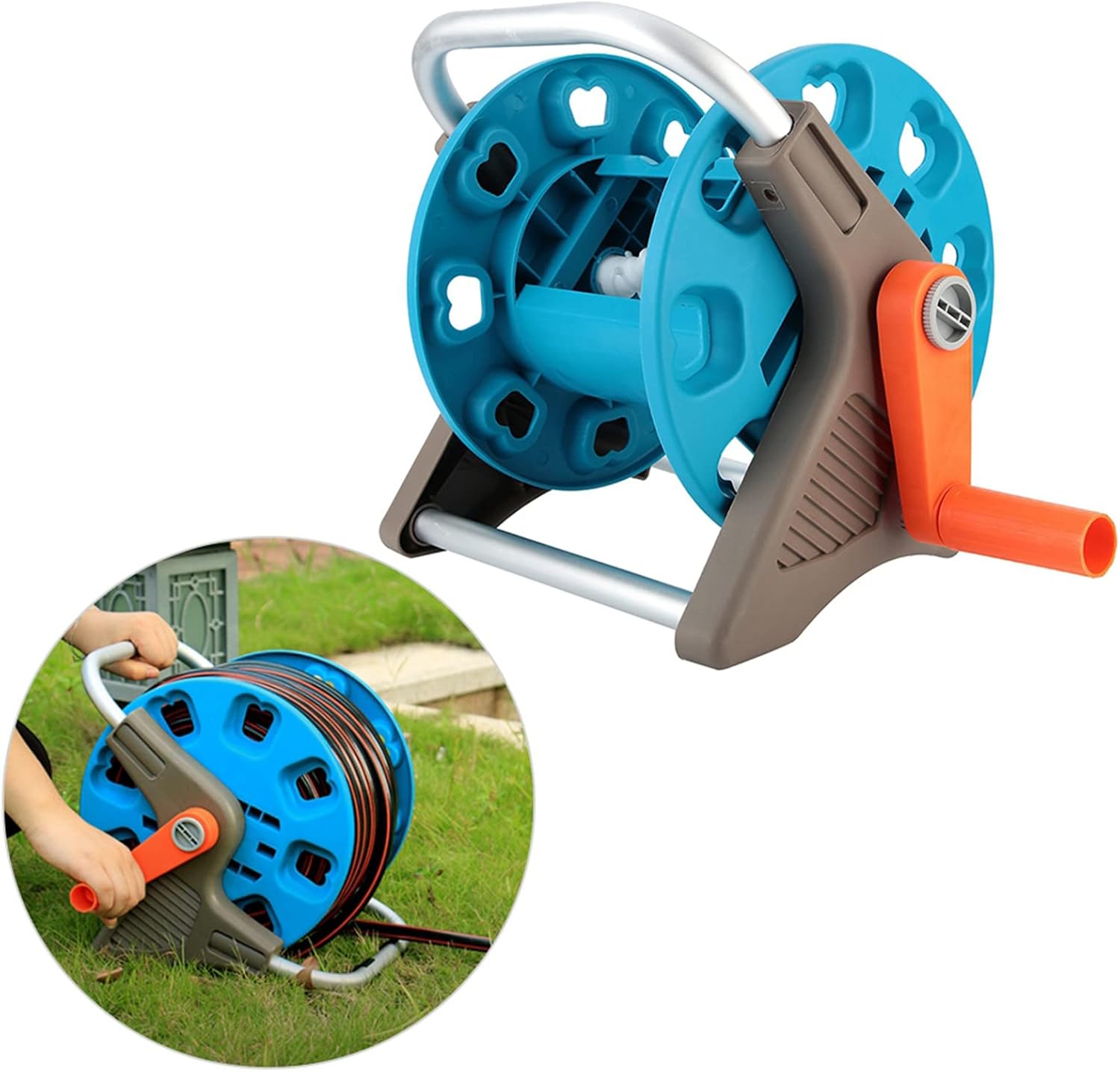 FLEXMAN Water Hose Reel Cart, Aluminium Alloy Hose Reels for Outside, Holds 20 Meters of 1/2 Inch Hose, Portable Hose Holder for Garden Outdoor, flexmanxsg90u381v