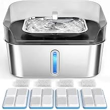 No Spill Dog Water Fountain Stainless Steel, Large 8L/2.1Gal with 4 Filters