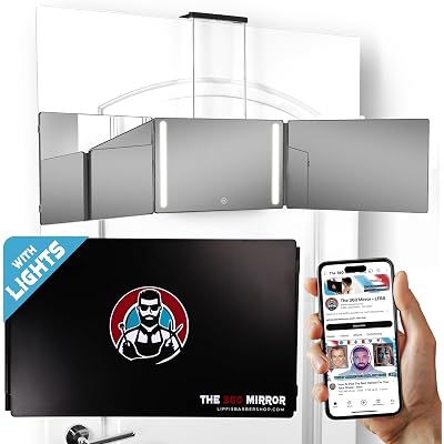 The 360 Mirror - 3 Way Mirror for Self Hair Cutting - Adjustable Trifold Barber Mirro to Cut Your Own Hair - Tri Fold Self Haircut System for Men - Three Sided Mirro for Haircuts (With LED)