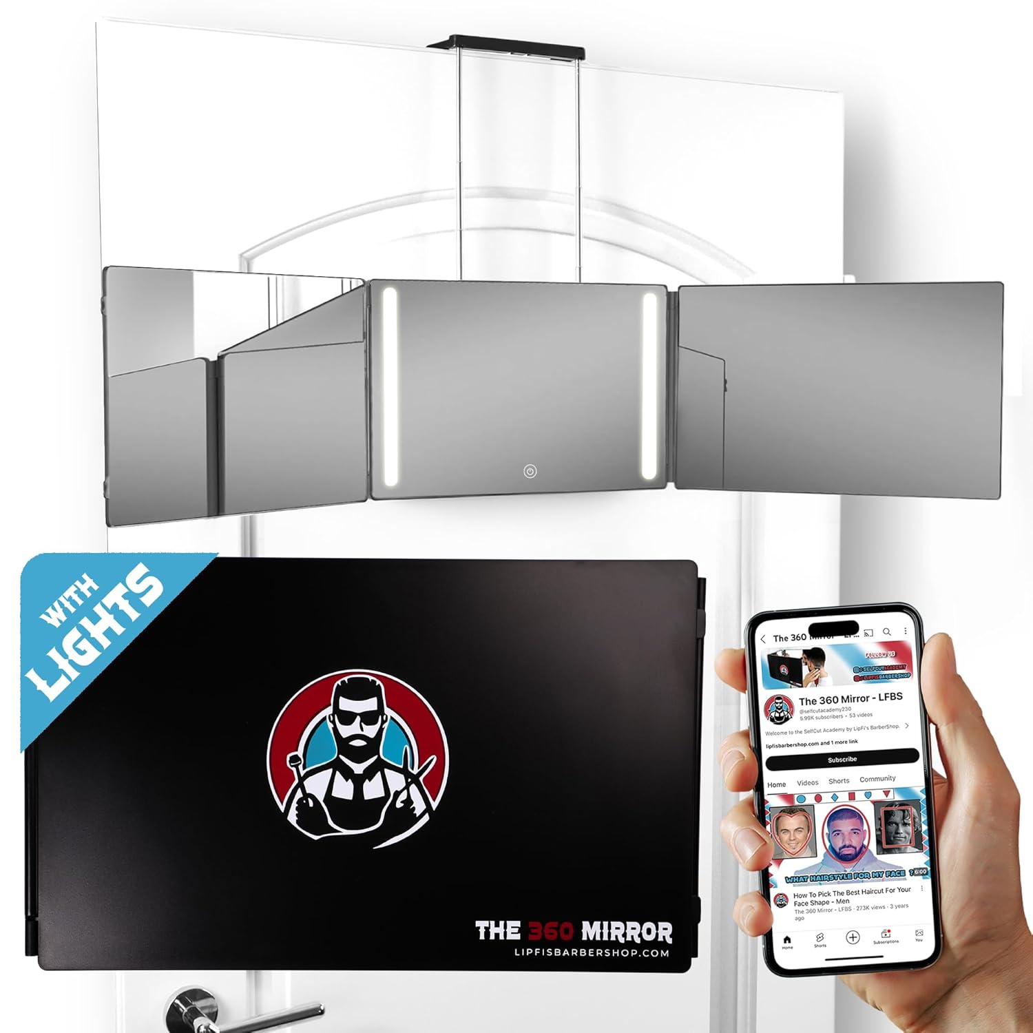 LIPFISBARBERSHOP.COM The 360 Mirror - 3 Way Mirror for Self Hair Cutting - Adjustable Trifold Barber Miror to Cut Your Own Hair - Tri Fold Self Haircut System for Men and Women Braiding - Three Sided Miror for Haircuts