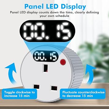 Jadeshay Smart WiFi Timer Plug Socket 15 Minutes to 24 Hours Timer Switch LED Display Digital Countdown Socket 13A 3120W,Remote Control via Tuya APP