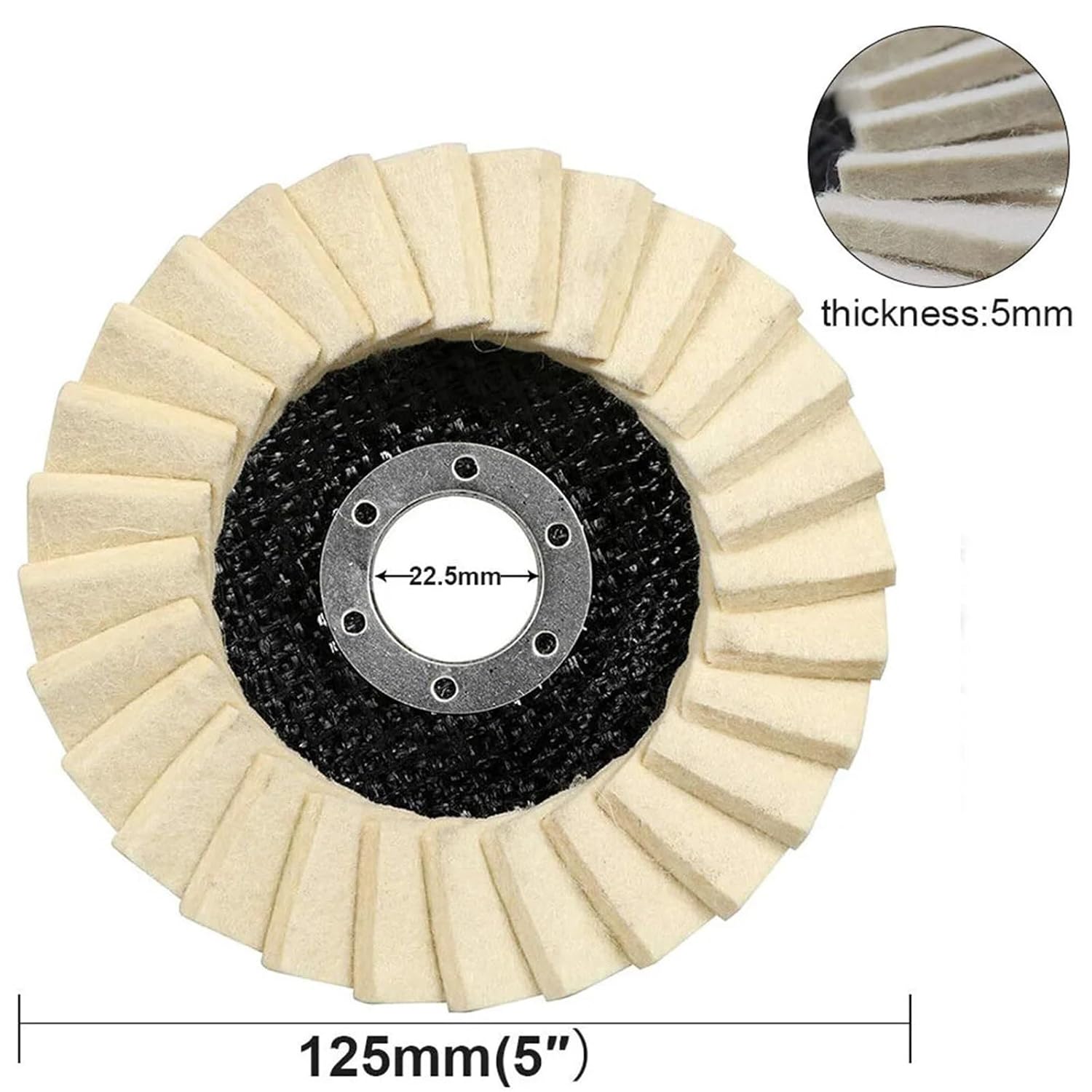 Wheel Polishing Kit 2 Pcs 5inch 125mm Polishing Wheel Wool Felt Disc Grind Buffing Pad Angle Grinder Round Polisher Pads Metal Waxing