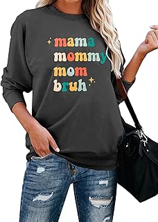 Mama Sweatshirt Women Mama Mommy Mom Bruh Shirt Funny Mom Life Crewneck Sweatshirt Holiday Long Sleeve Pullover Top