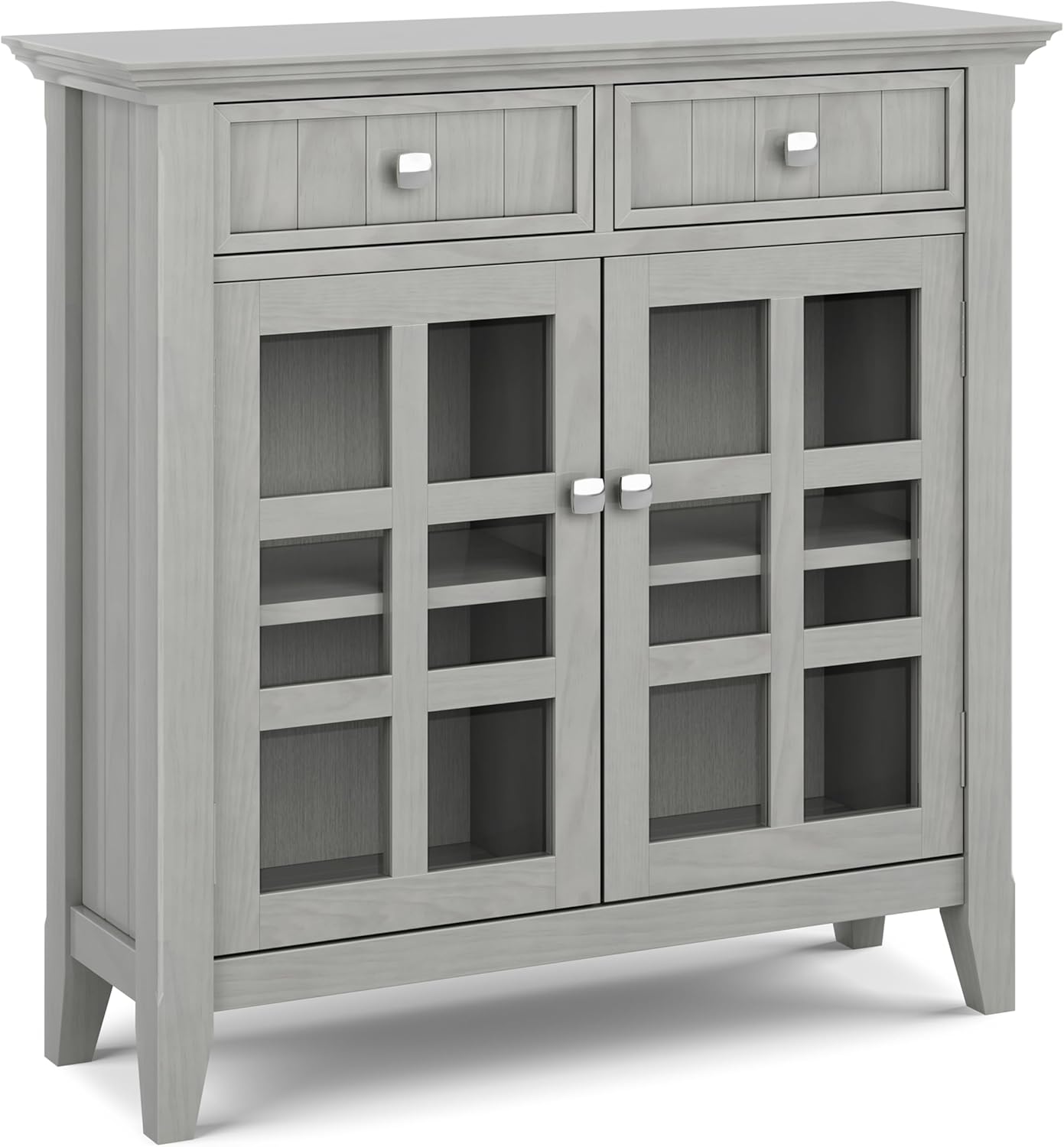 SIMPLIHOME Acadian Storage Cabinet - 36 inch Wide Solid Wood Entryway Storage Cabinet in Fog Grey, Transitional Cabinet for Hallway or Living Room with 2 Drawers and Adjustable Shelves