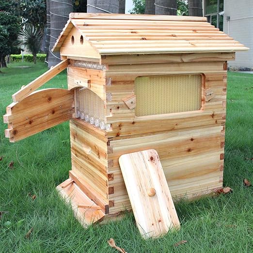 Golden Palace Bee Hive, Beehive with 7pcs Auto Super Frames, Bee House with 1pcs Super Boxes, 1pcs Brood Boxes(No Brood Frames), Bee Hives Starter Beekeeping Kits