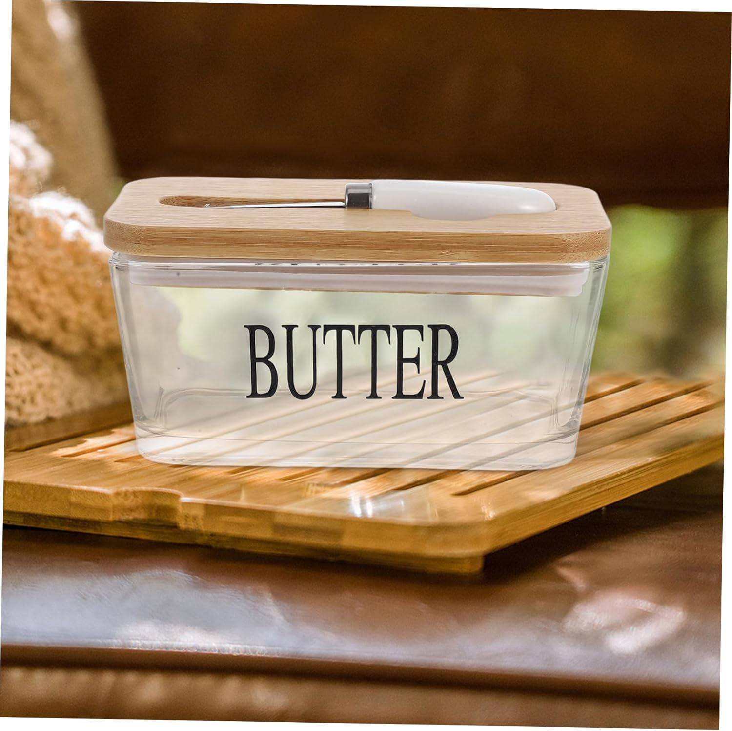 Cute Standing Butter Knife Holder Airtight Glass Butter Dish Box for Kitchen Keeper