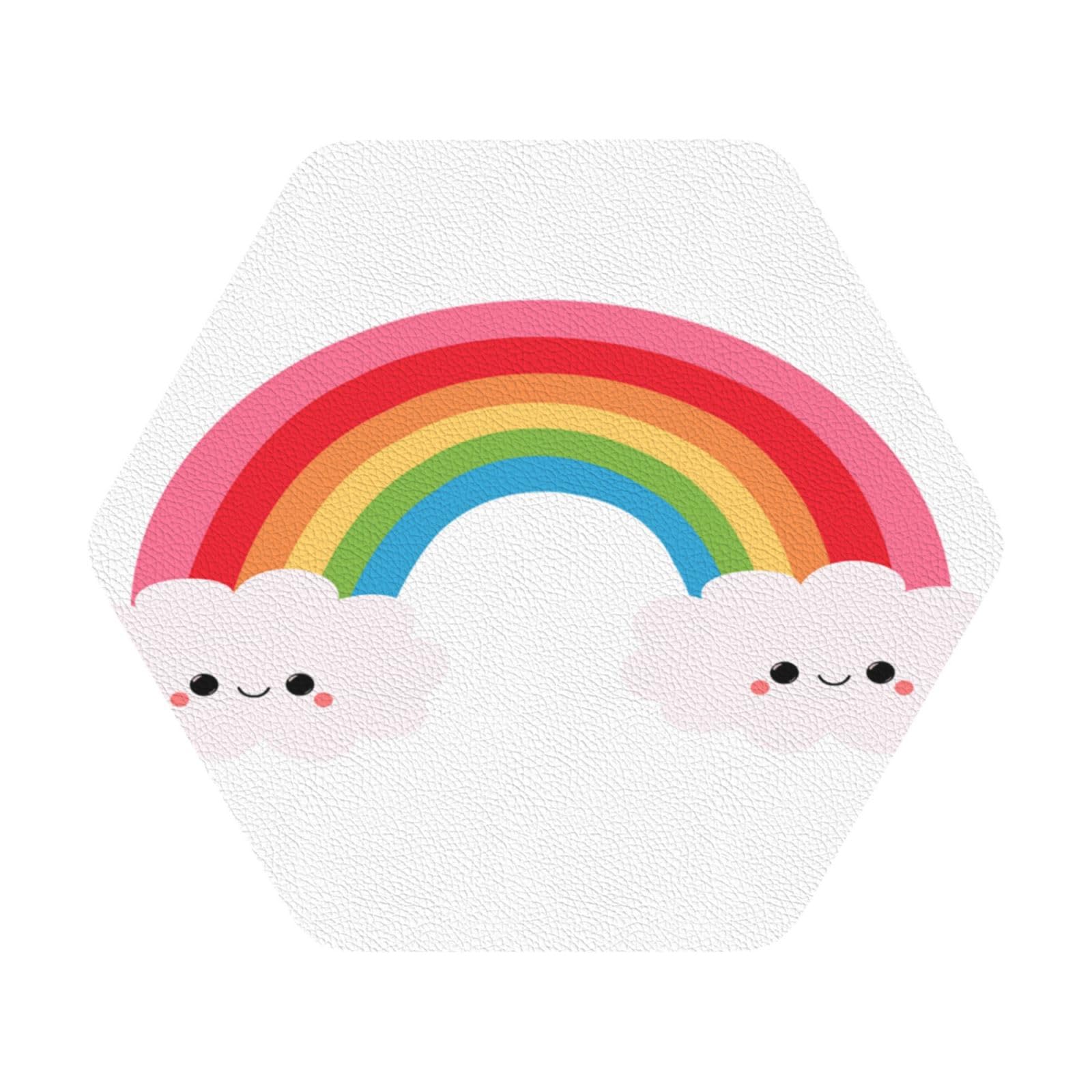 Small rainbow PU Leather Coasters Set of 6 Hexagon Drink Coasters