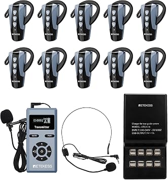 Retekess TT106S Wireless Tour Guide System, Simultaneous Interpretation Equipment, 200m, One-Key Operation, Interpreting System for School, 2.4G Clear Communication System for Group Use1 TX 10 RX