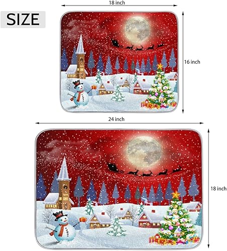 Miniatura 2 de Tapete de secado de platos de paisaje navideño con árbol de Navidad y muñeco de nieve para cocina, tapete de café, absorbente de agua, resistente al