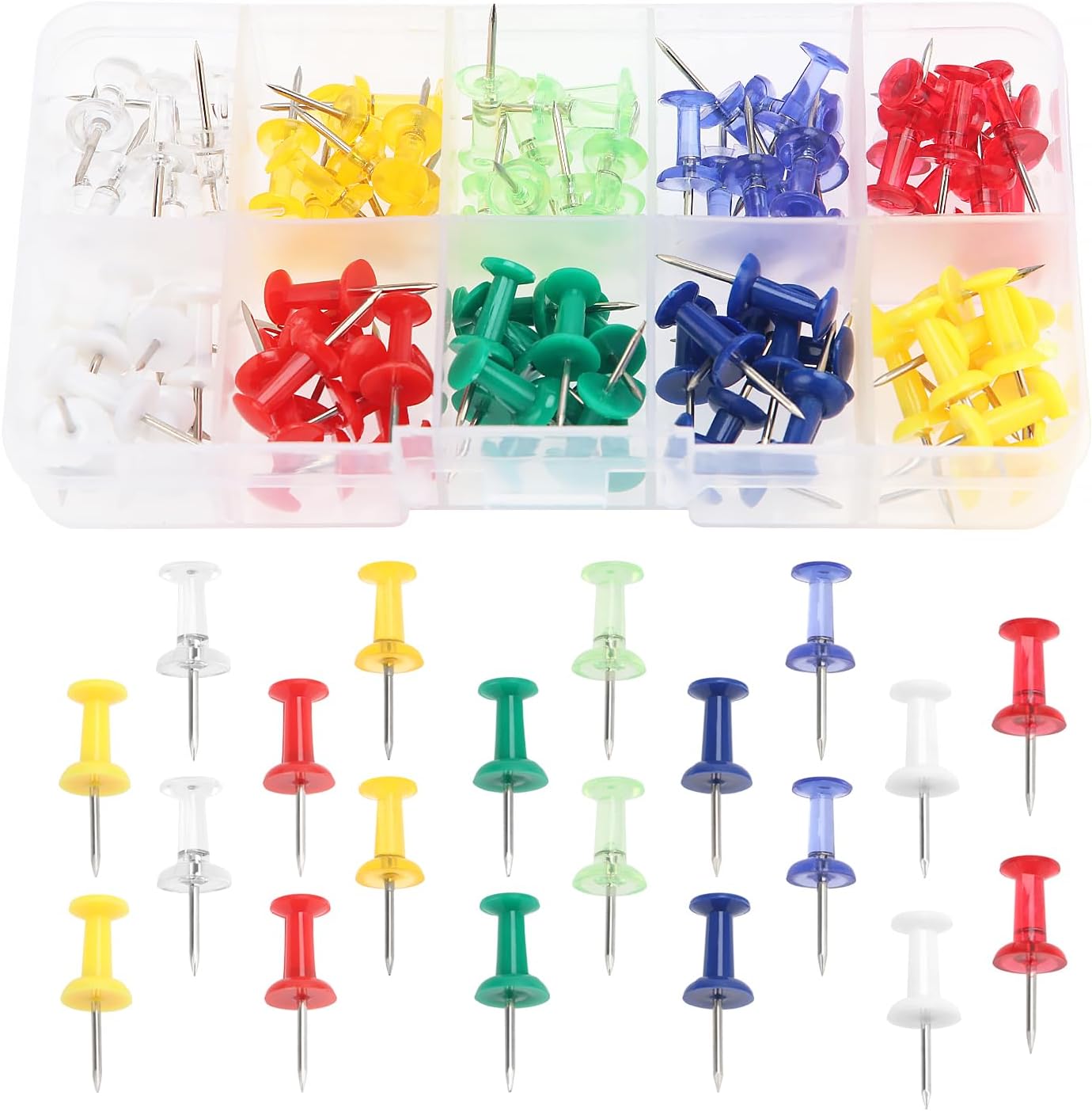 200 Punaises Multicolores Avec Boîte – 5 Couleurs, Tête Plastique 1,1 Cm, Tige Métal 2,3 Cm, Pour Tableaux Liège