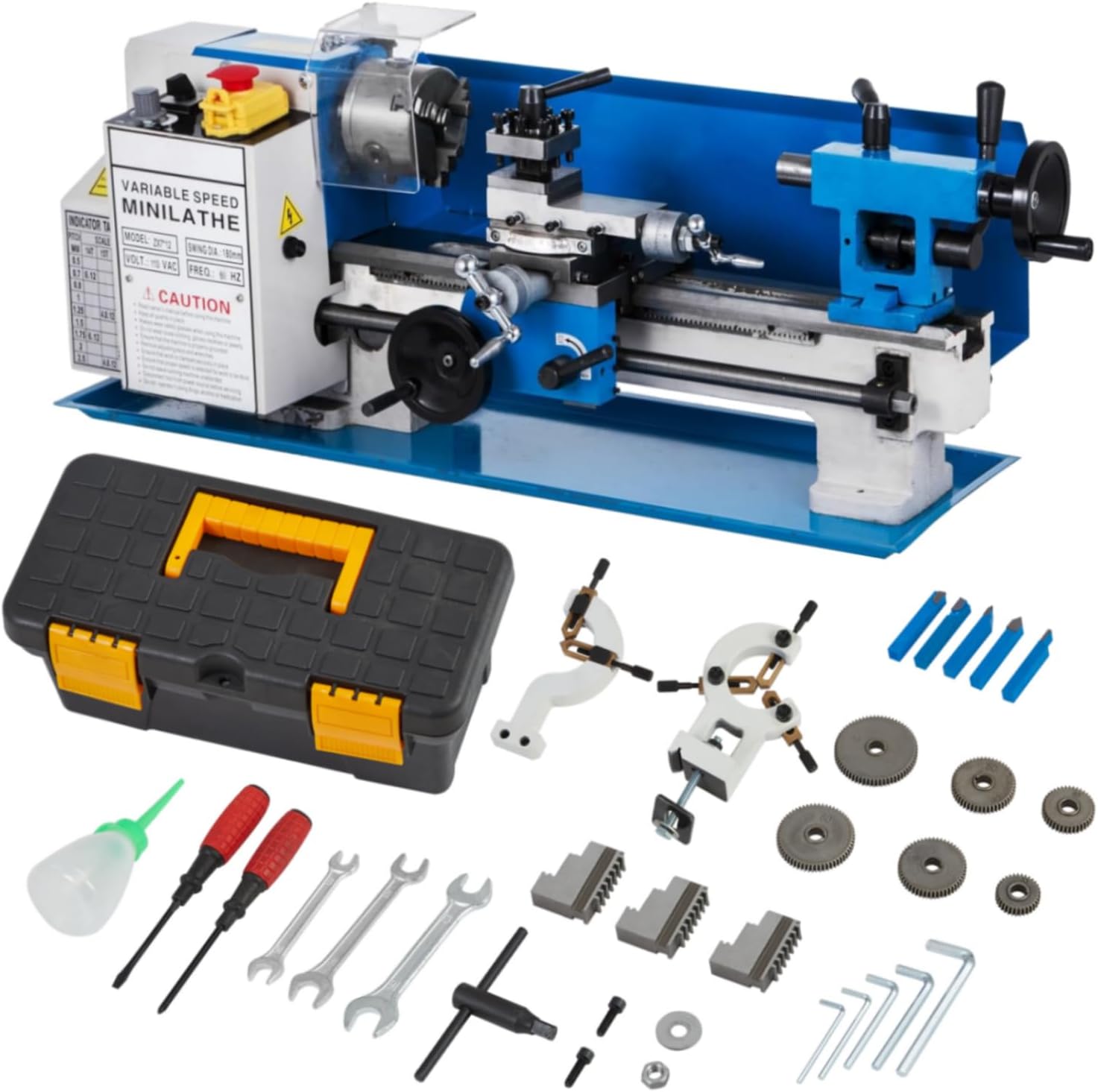 9x24" Precision Mini Metal Lathe – 1100W Variable Speed Up to 2500 RPM, Sturdy Iron Frame, Includes 3-Jaw Chuck, Tool Box & Work Light for Metalworking