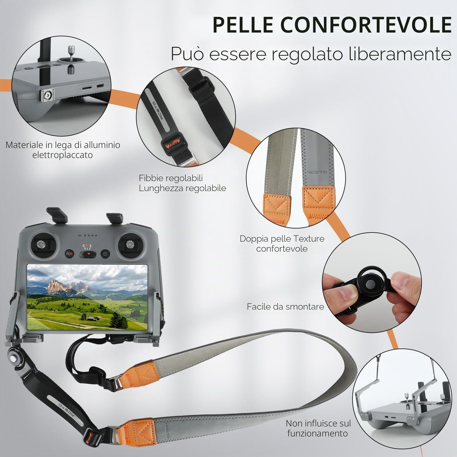RCstyle Cordino da collo per telecomando DJI RC & RC 2 & RC Pro | Cordino portatile per telecomando DJI Air 3S/Air 3, Mini 4 Pro, 2S, Mini 3/3 Pro, sicuro e confortevole