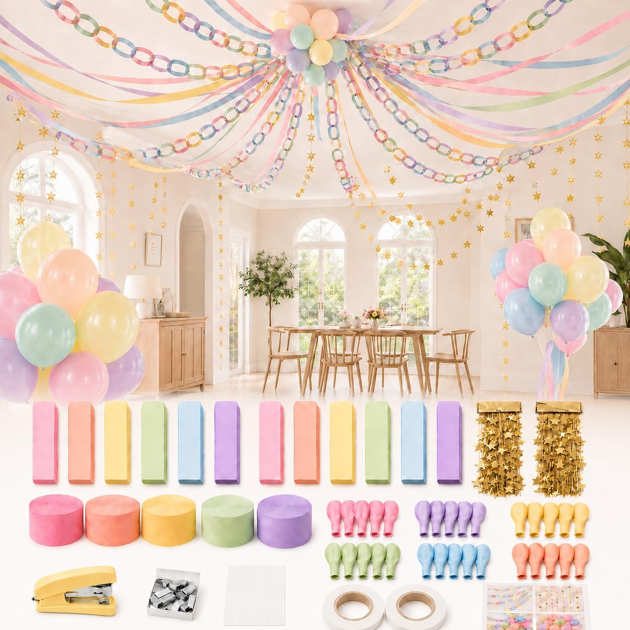 Pastel Paper Chain Garland DIY Kit, 600 Paper Chain Strips