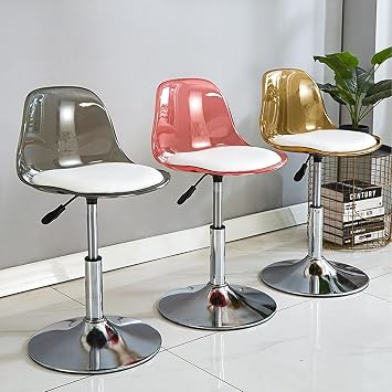 Adjustable Counter Bar Chair Clear Acrylic Bar Stool with Medium Back Upholstered Swivel Lift Barstool Metal Base Bar Stools