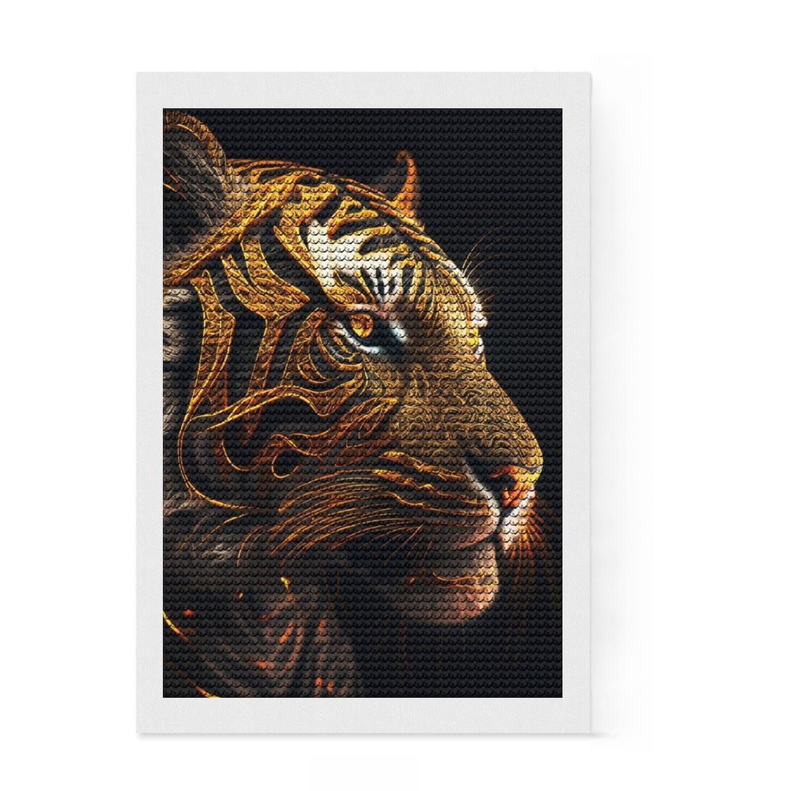 Junmoney Portrait Mystic Tiger Full Drill Diamond Painting Kit 8"x12", Full Kit Included, Aesthetic Room Decor, for Family Craft Time