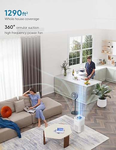 Miniatura 3 de Purificadores de aire HEPA para habitación grande en el hogar, CADR 300+ m³/h 1290sqft, con filtro de aire HEPA extra H13 para humo Wildfire