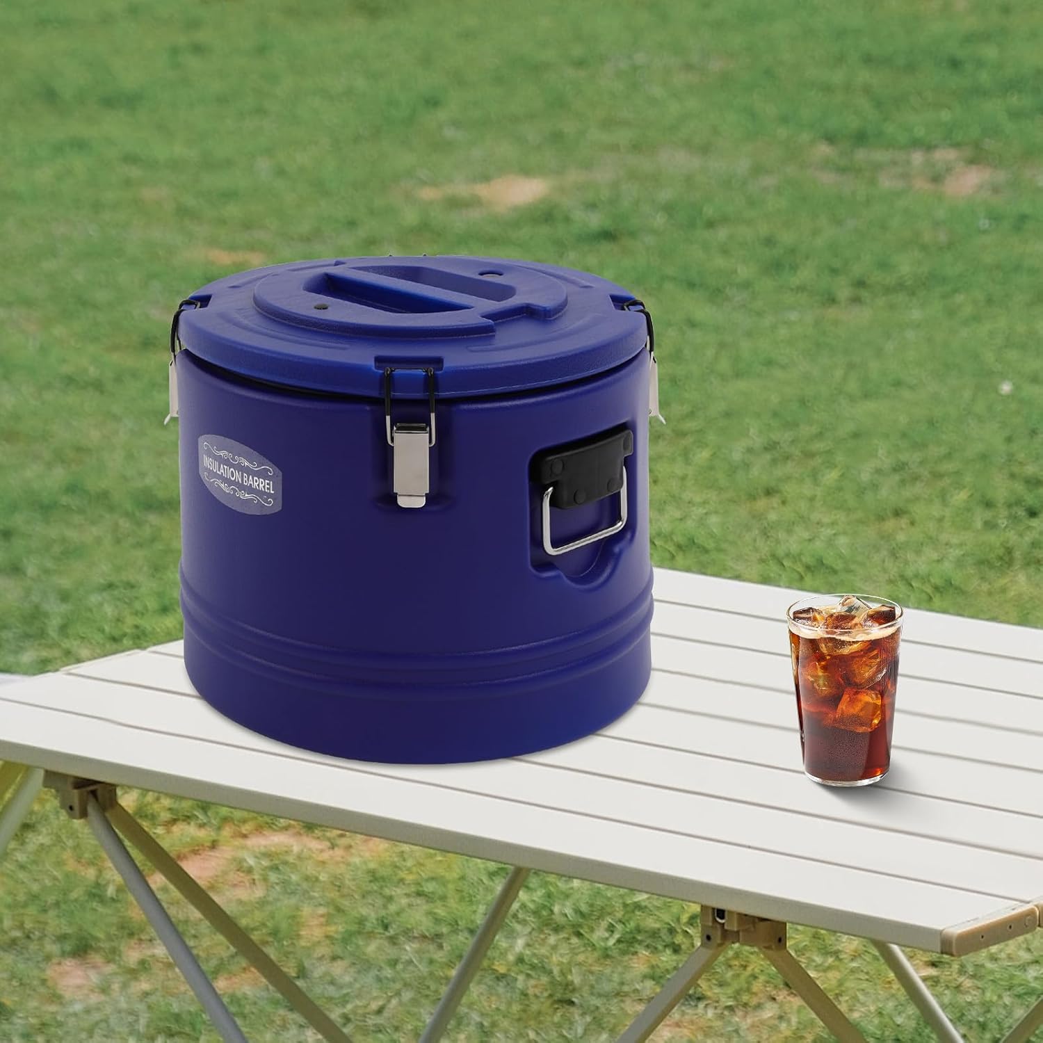 Insulated Soup Container Commercial Food Warmer for Hot or Cold Food, 31.7Qt Soup Pan Carrier Portable Commercial Hot -Cold Hot Box,Food Cooler with 3 Buckles for Restaurant, Canteen (Blue 30L/31.7Qt)