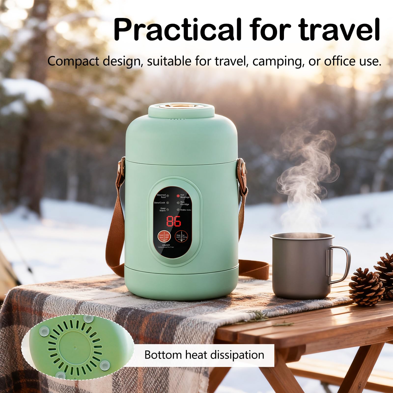 Elektrischer Hot Pot, Tragbarer Elektrischer Topf 800ML Ramen-Kocher mit 6 Modi & Timer Reise-Kochtopf Nudel Kocher Aler Fauler Topf für die Zubereitung von Suppen, Reis, Tee, Brei