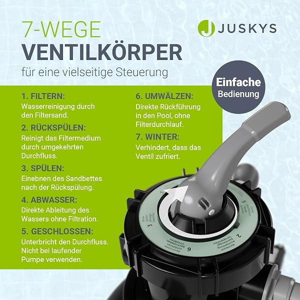 Juskys® Sandfilteranlage 250 W - Timer-Funktion, Poolfilteranlage für 38.000 Liter, effiziente Filtration mit 7-Wege-Ventil, kompakt - 3