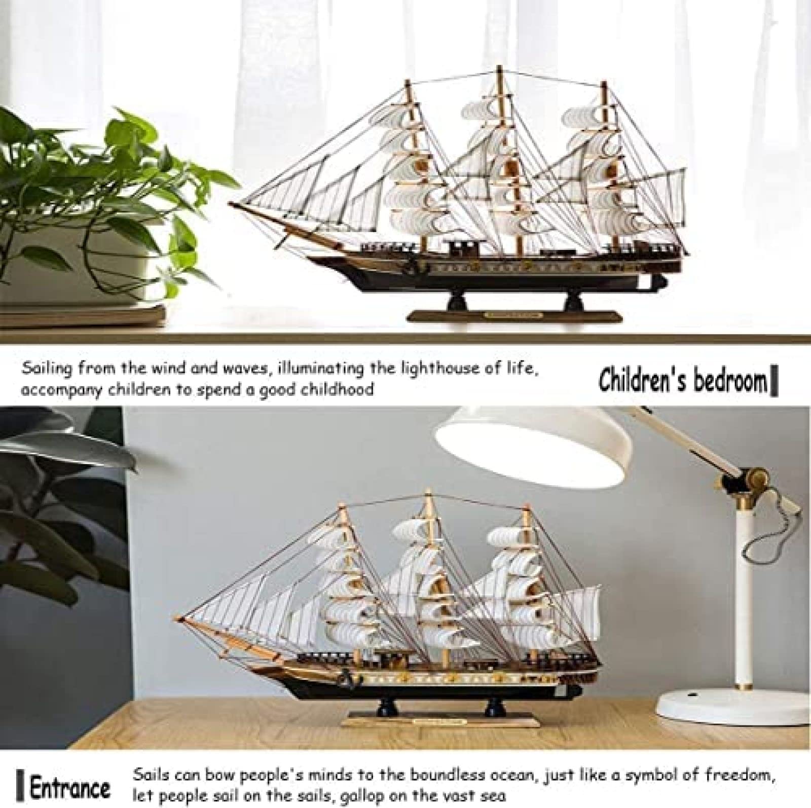 Modèle De Bateau en Bois Modèle De Voilier en Bois Fait À La Main Décorations De Maison De Style Méditerranéen pour Un Cadeau De Fête d'anniversaire Parfait, 38 * 43cm,Pleasant63