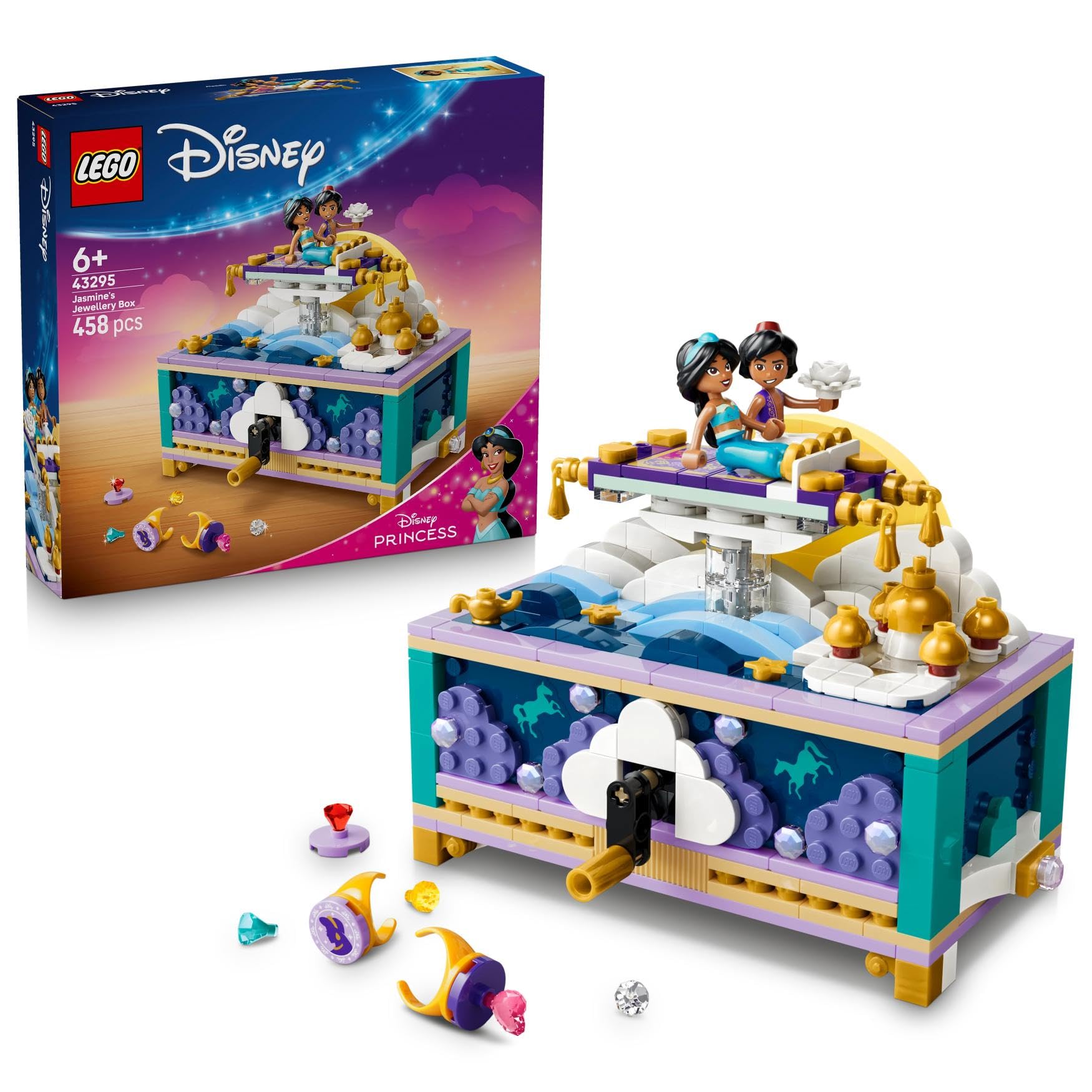 LEGO Disney Princess Yasemin’in Mücevher Kutusu 43295 – 6 Yaş ve Üzeri Kız ve Erkek Çocuklar için 2 Mini Oyuncak Bebek İçeren Yaratıcı Oyuncak Yapım Seti, Eğlenceli Hediye Fikri (458 Parça)