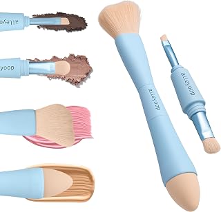 ALLEYOOP Multi-Tasker 4-in-1 Makeup Brush – All-in-One Sponge, Eyeshadow, Eyebrow, Liner & Blush Blending for Foundation, Concealer, Powder Buildable Coverage Vegan, Dual-Ended Travel-Friendly
