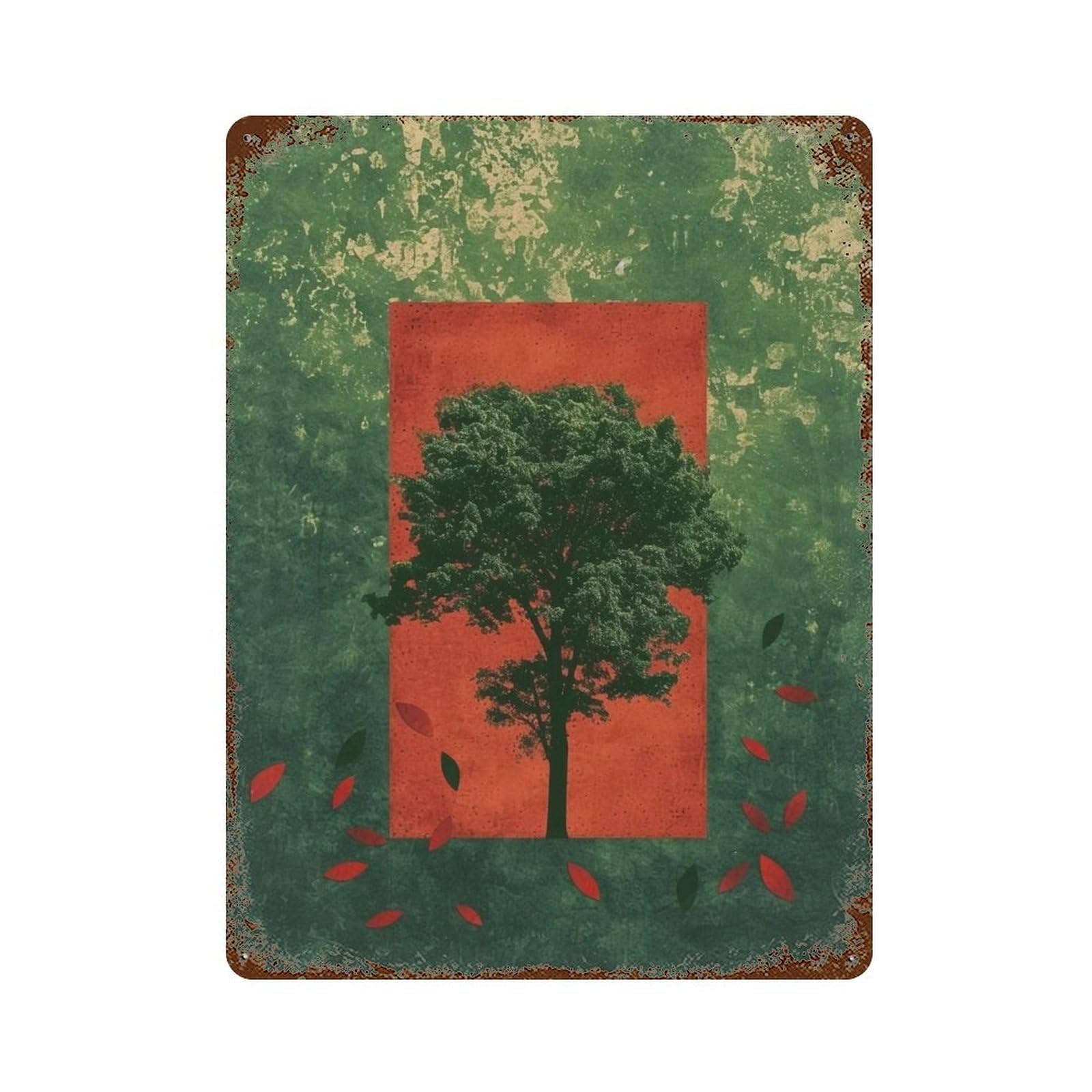 Wujhgrsg Style Mottled Retro Square Framed Foliage Motif 01 Wall Art Retro Iron Vintage Metal Tin Sign Poster Modern Decor For Home Cofffee Club Bar Shop 40X30cm