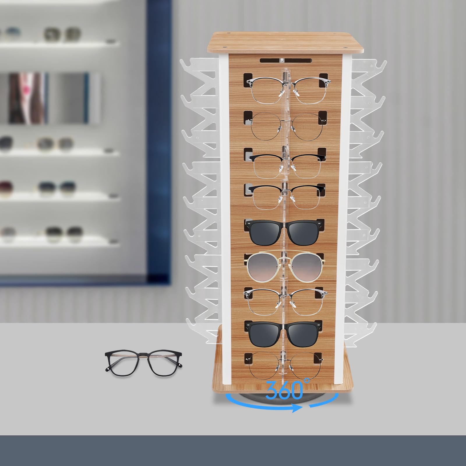 Display Rack Support de lunettes de soleil rotatif à 360° pour 36 paires de verres, support de présentation, porte-lunettes, présentoir moderne pour opticiens et boutiques