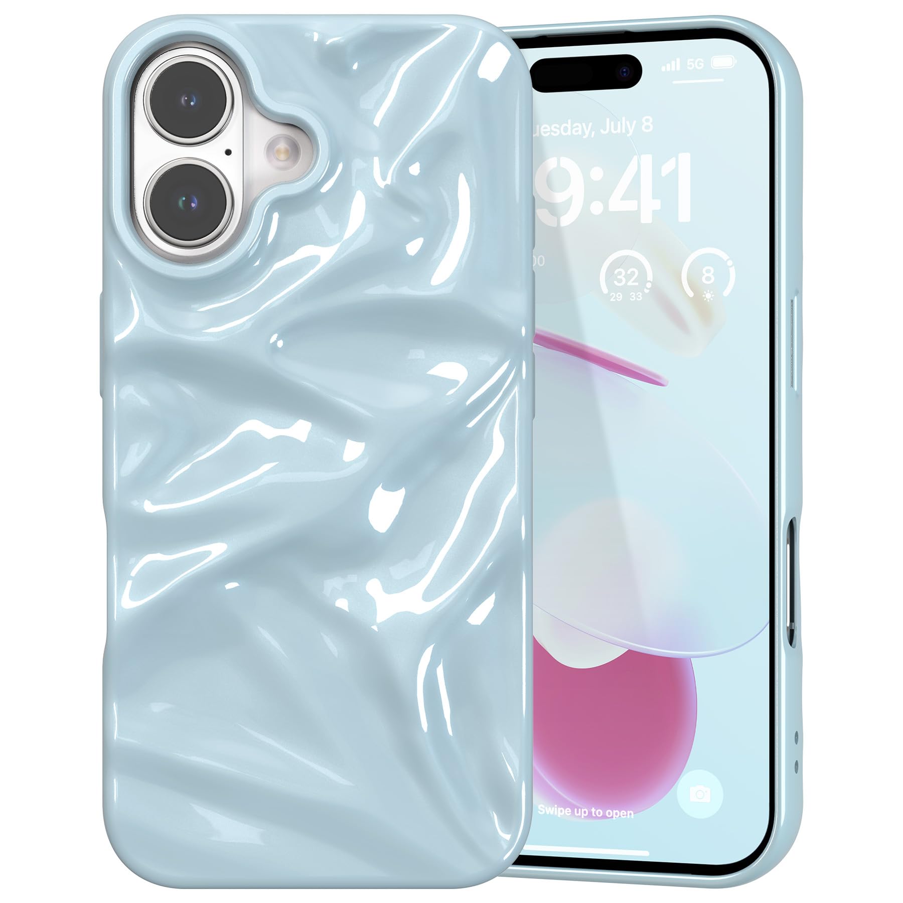 Coque de téléphone brillante avec effet ondulation d'eau pour iPhone 17
