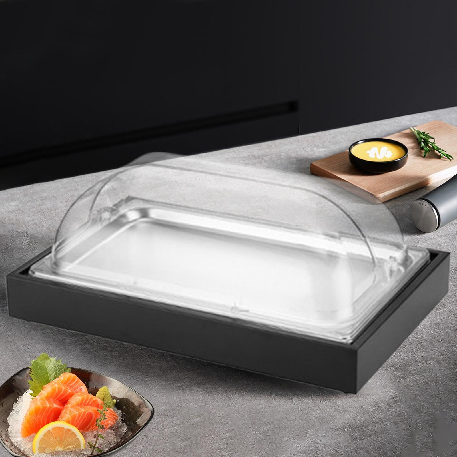 Bandeja de Presentación para Servir Alimentos Fríos, Y Frutas, Elegante Bandeja para Servir Alimentos Fríos para Buffet, Plato de Presentació, Negro