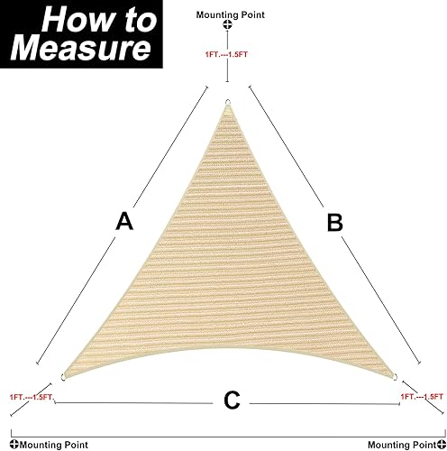 Miniatura 7 de Toldo triangular de 14 x 14 x 14 pies, toldo de tela con bloqueo UV, para patio al aire libre, jardín, 185 GSM, 95% de bloqueo UV, resistente,