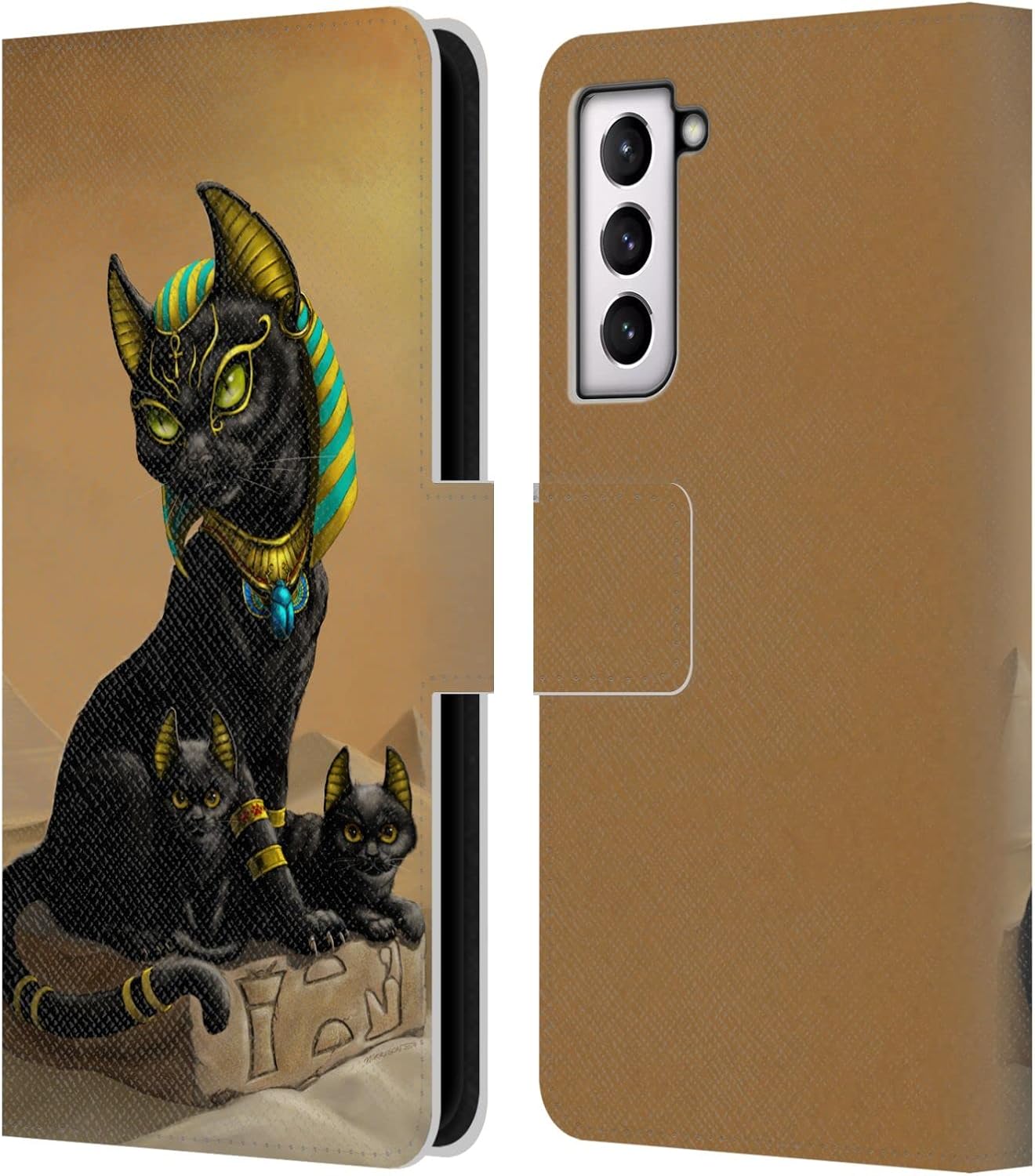 Head Case Designs Officially Licensed Stanley Morrison Egyptian Bastet Cat & Kittens Art Leather Wallet Case Compatible with Samsung Galaxy S21 5G