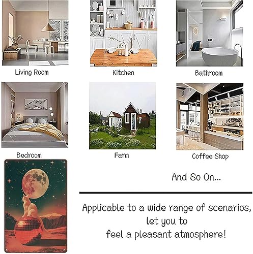 Miniatura 7 de Funny Metal Signs Trippy Cat Disco Ball Posters Retro 70s Space Cat Wall Art Mirrorball Moon Tin Sign For Home Room Office Decor 8x12inch