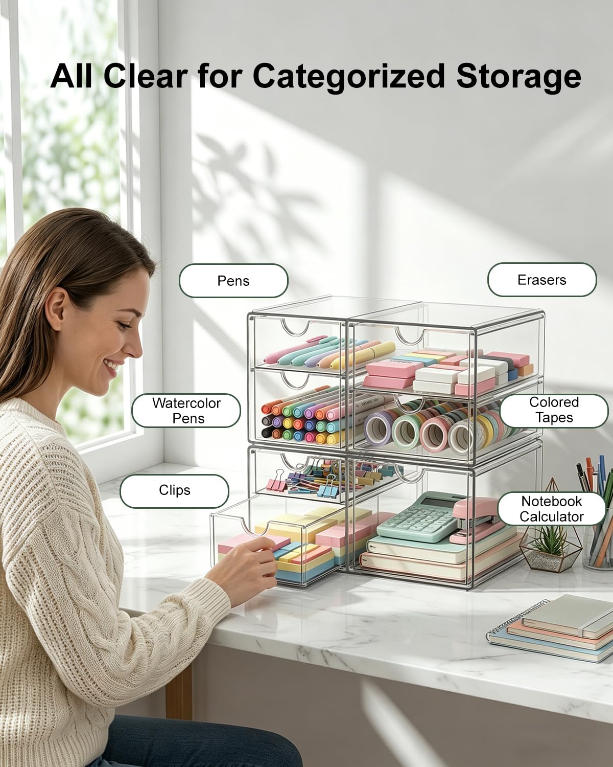 GoMaihe Acryl Schreibtisch Organizer mit 7-Schubladen: 2 Stücke Schubladenbox | Durchsichtig Schminktisch Organizer | Make up Organizer | Büro Organizer für Bürobedarf Kosmetik Schmuck