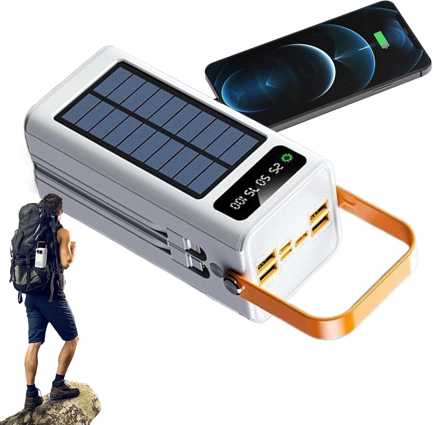 Portable Charger - 50000mAh Solar Energy Battery, 120W Fast Charging Power Station with Integrated Cords LED Lamp Device Output Ports, Ideal for Travel Hiking Backpacking Camping