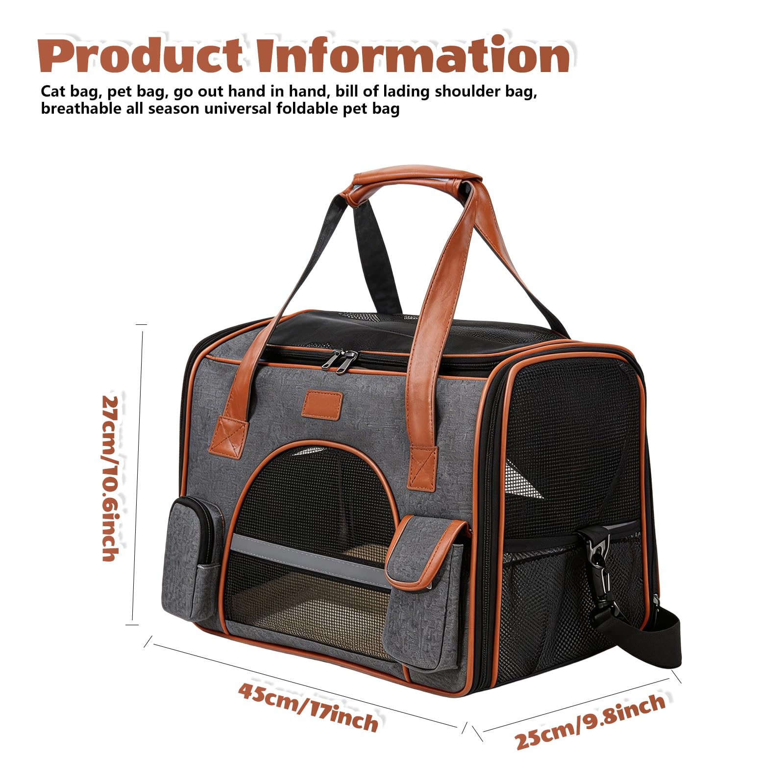 Sac De Transport pour Chat, Sac Transport Chat Chien Jusqu'À 6.5 Kg, Caisse De Transport Pliable avec Bandoulière Et Poignées, Sac De Transport pour Animaux pour Voiture, Voyage, Camping en Plein Air