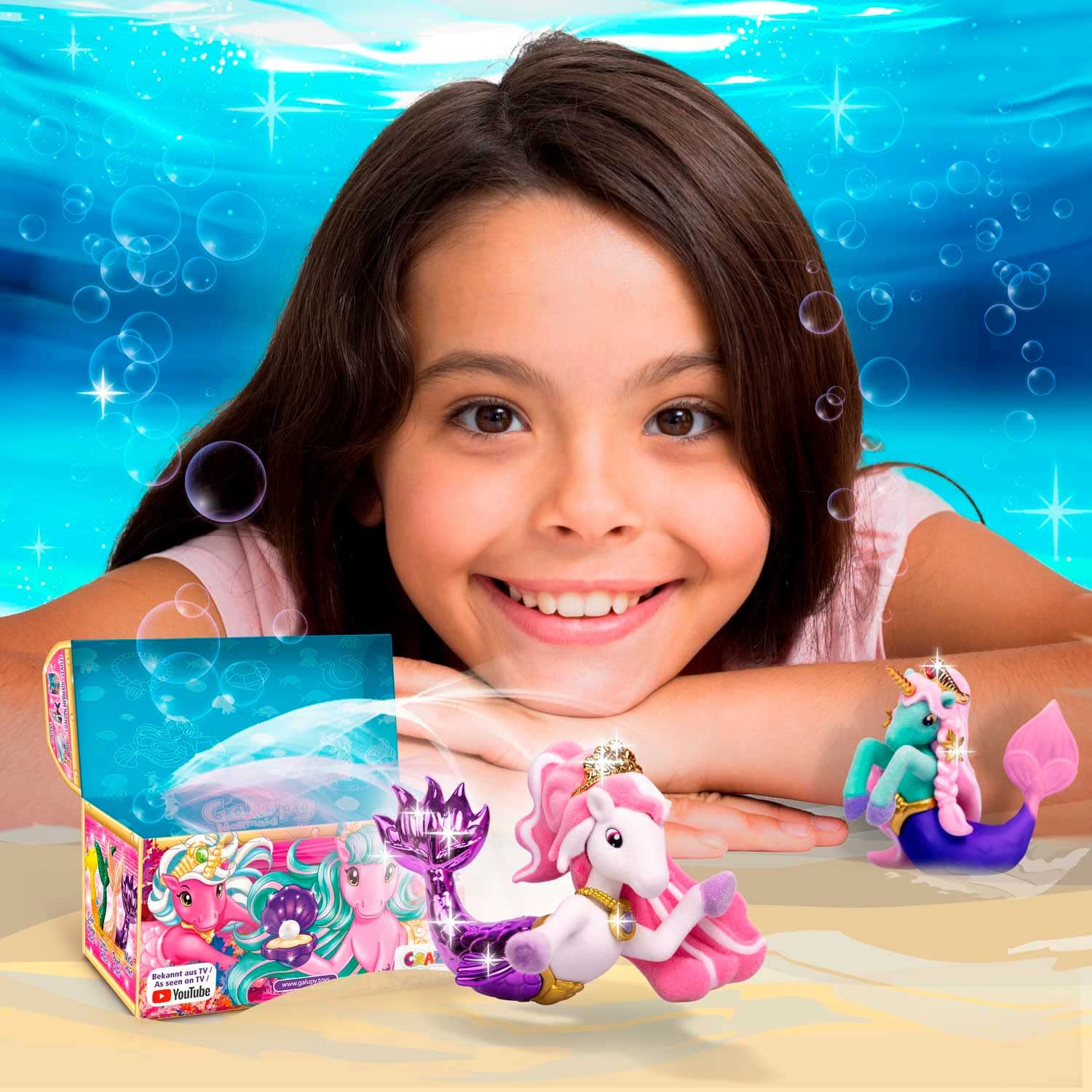 Galupy MERMAID 3-pak – figurki jednorożca syrenka do kolekcjonowania, 3x jednorożec z płetwą i kryształ Swarovski, 18 różnych figurek do zebrania
