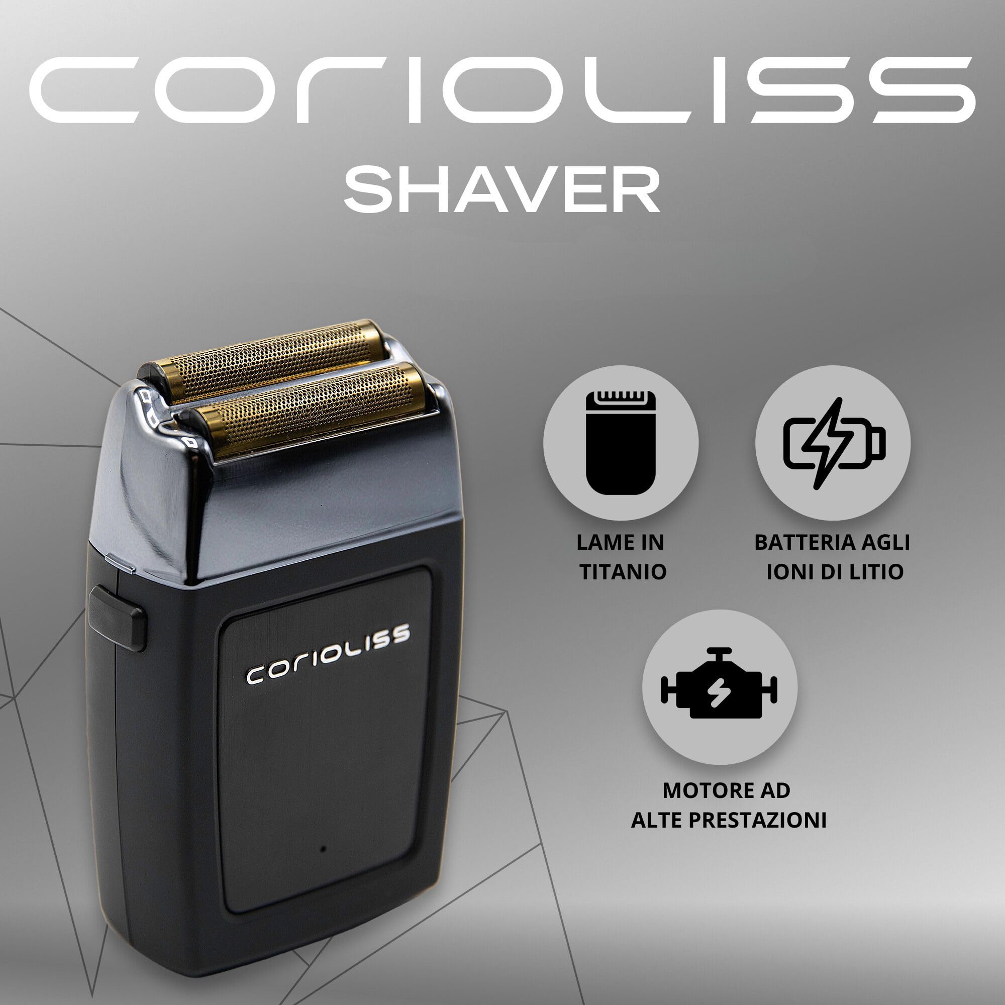 Corioliss The Shaver | Rasoio Elettrico Professionale | Lame in Titanio | Rasatura Precisa Uomo | Barba e Testa | Ricaricabile | Batteria 1,5 ore di utilizzo