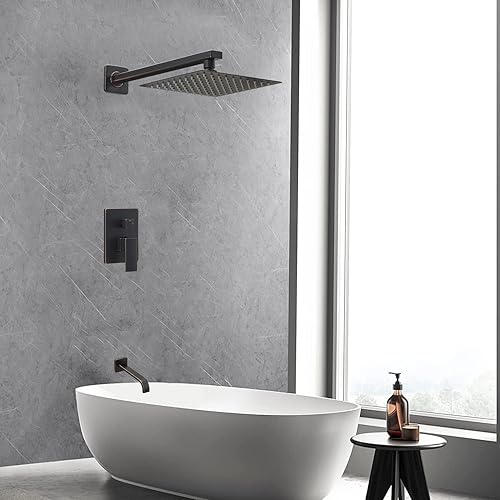 Miniatura 80 de Sistema de ducha de níquel cepillado para baño, mezclador de lluvia de lujo, conjunto combinado de ducha montado en la pared, sistema de cabezal