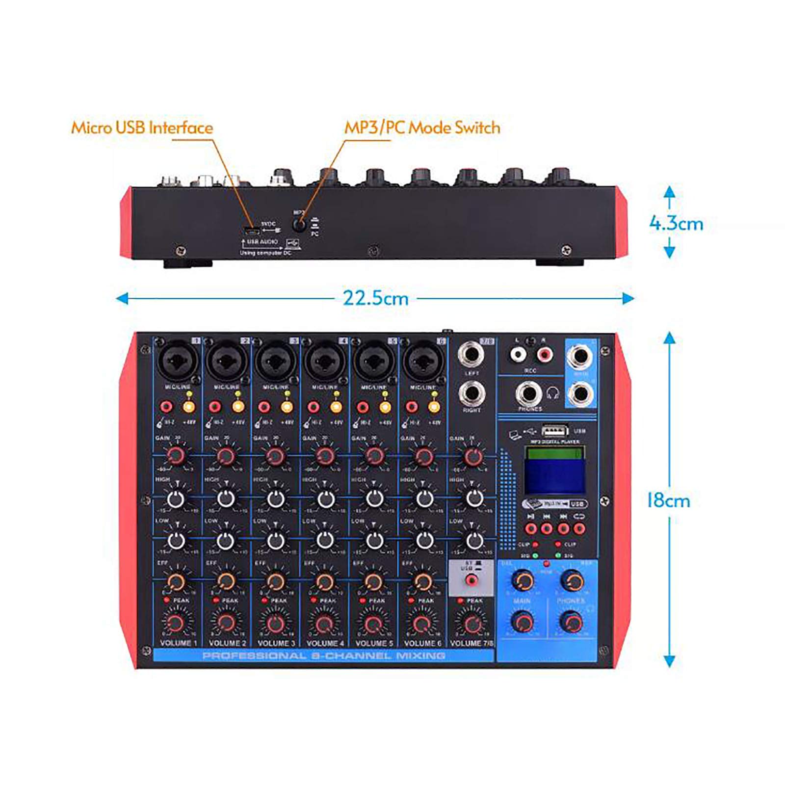 Miksery na żywo 6-kanałowy mikser audio dj z MP3 USB Bluetooth, 16 efektów DSP Echo Mikser do transmisji na żywo, muzyki, karaoke, podcastów