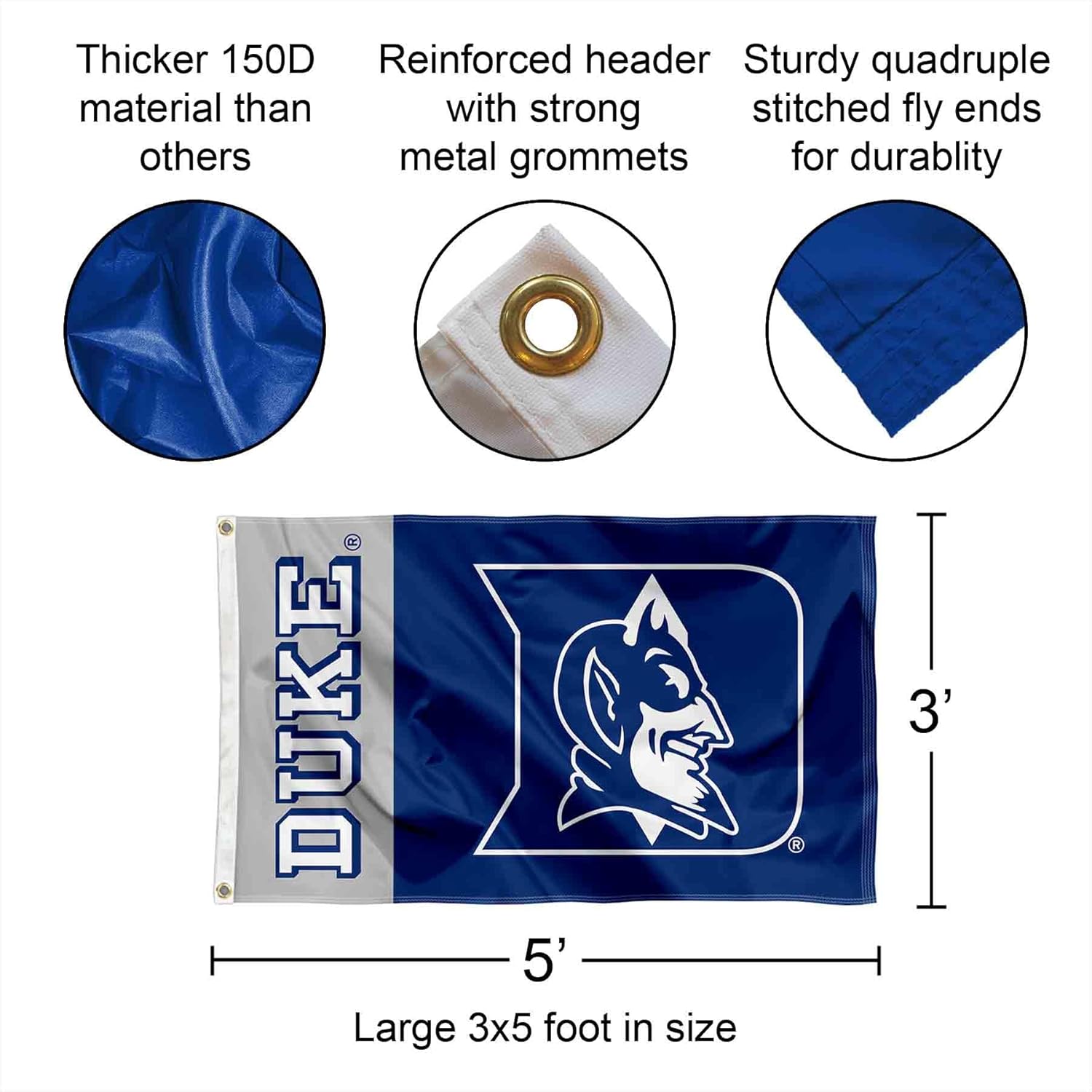 College Flags & Banners Co. Duke Blue Devils Wordmark Logo Large Grommet Banner Flag