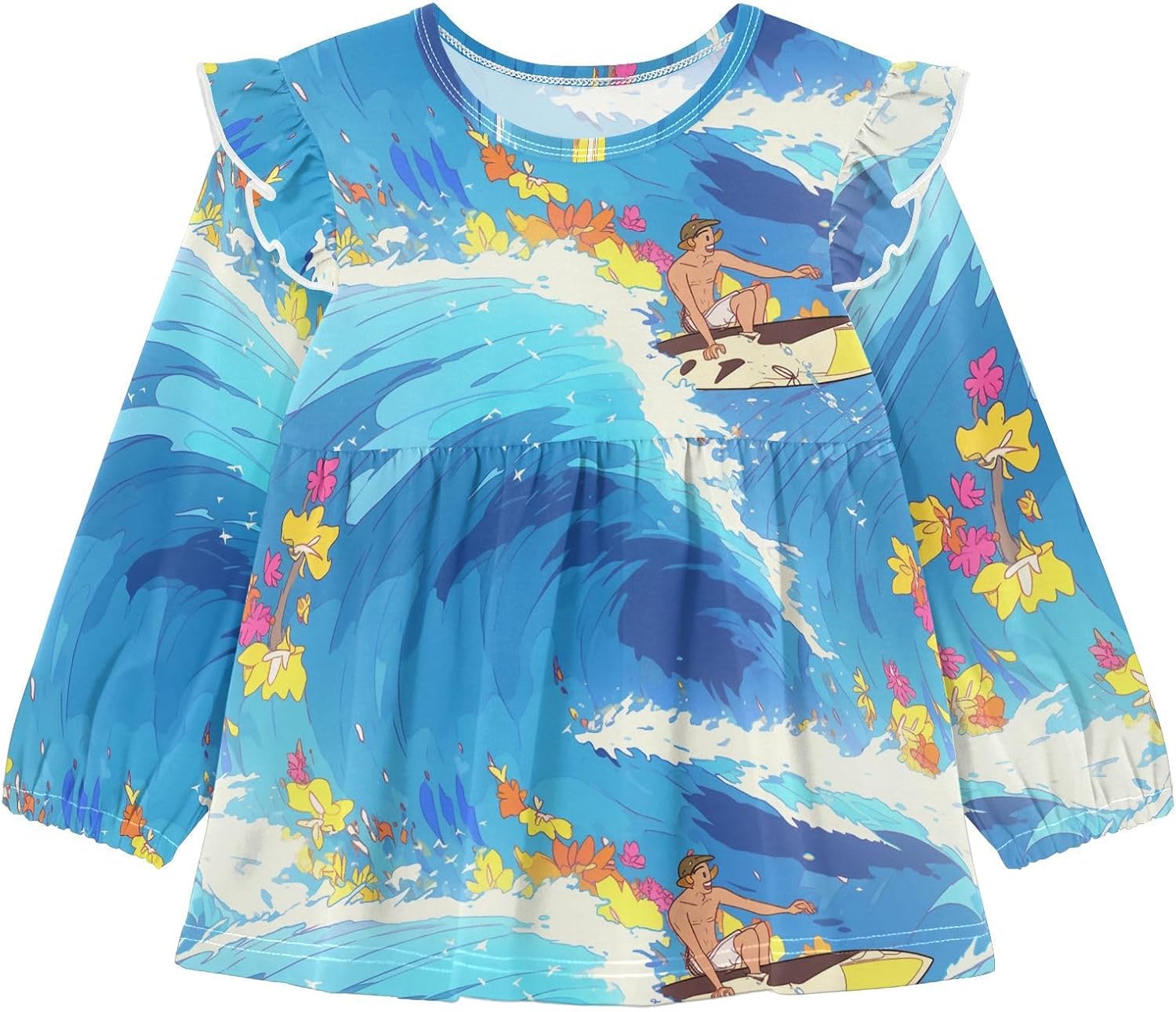 visesunny Toddler Clothes for Girls Man Surfing Long Sleeve Fall Shirts Cotton Top with Ruffle Collar