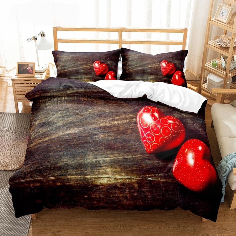 Housse de couette rouge avec cœur anti-plis, la solution pour un lit de couple impeccable
