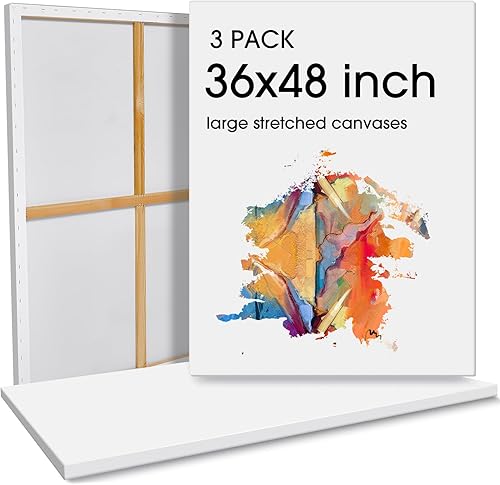 Sherr Lienzo grande de 36 x 48 pulgadas para pintar lienzo estirado de algodón, lienzos blancos con triple imprimado, perfil de lienzo de 9.8 onzas,