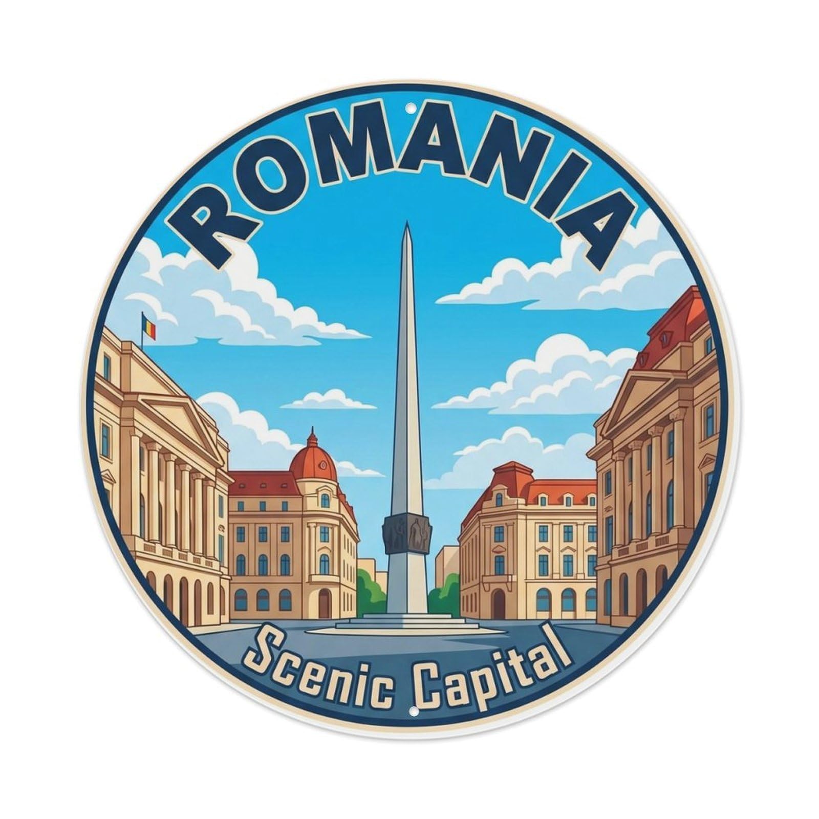 Vintage Travel Romania Building Scenic Metal Tin Sign