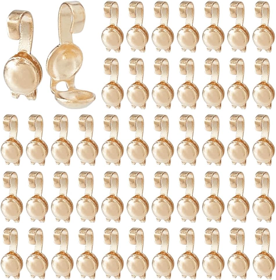 100Pcs Open Bead Tips 14K Gold Filled Clamshell Calotte Bead Bulk End Cap Knot Cover Terminators for Jewelry Necklace Bracelets Making DIY Crafts