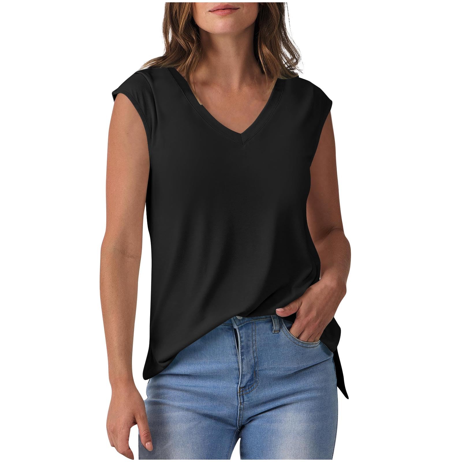Womens Cap Sleeve Tops Sleeveless T-Shirts Summer Tank Top Casual Basic Tees Shirts Loose Fit Dressy Blouses Tunics