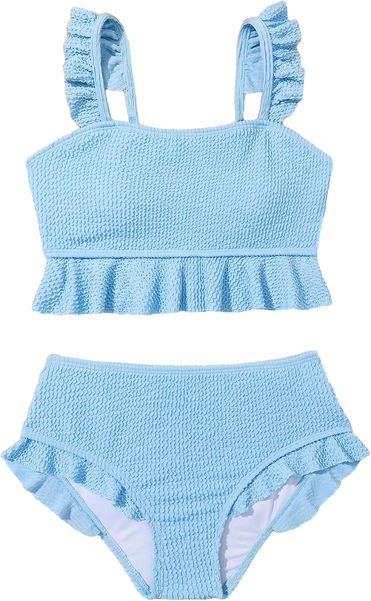 Floerns Traje de baño de 2 piezas para niña con ribete de volantes, traje de baño de bikini de verano